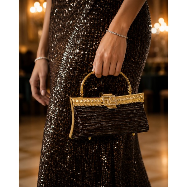Evening Bag - Hard case Metallic w/ Swarovski Crystal Accent Closure - Black - BG-DG1021DCBK 